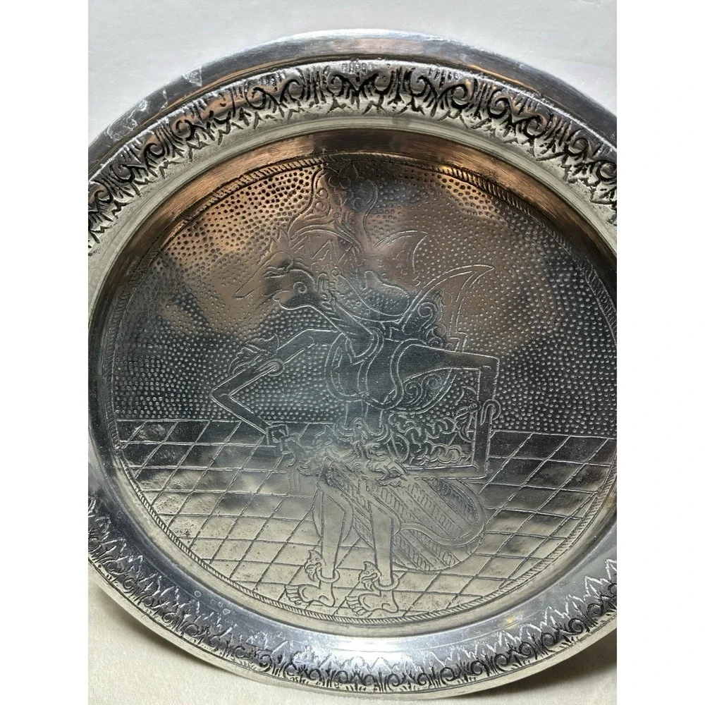 Vintage‎ Indonesian Plate Brotoseno Wayang Etched Triple Silver Plate TS 13